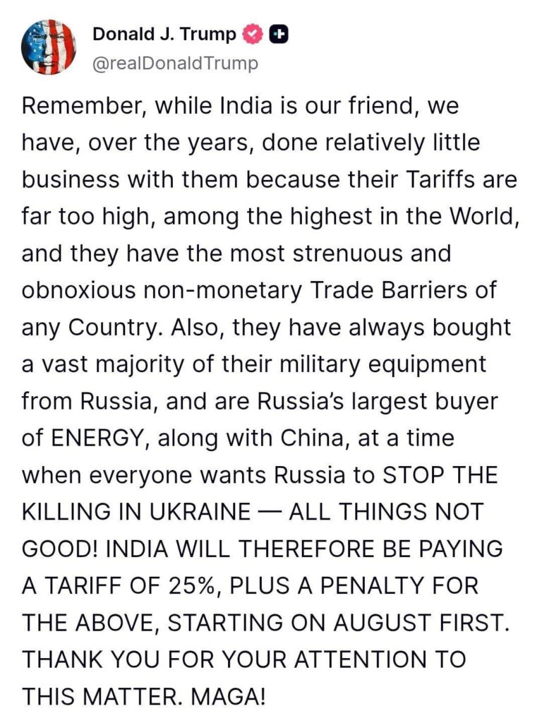 USA Hits India's Economy With 25% Tariff
